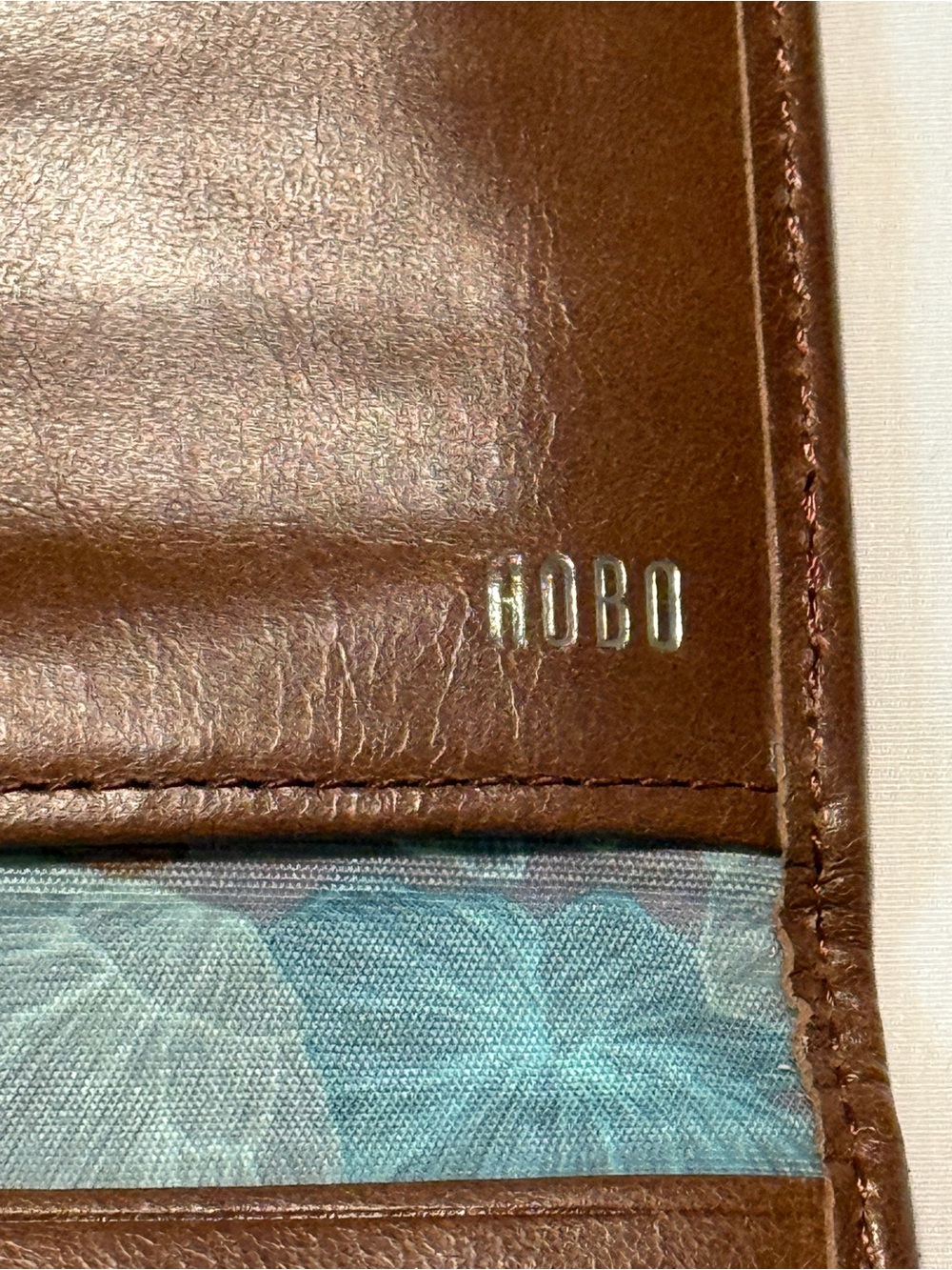 HOBO Brown Leather Checkbook Wallet Long Bifold Organizer Floral Lining - Picture 3 of 7